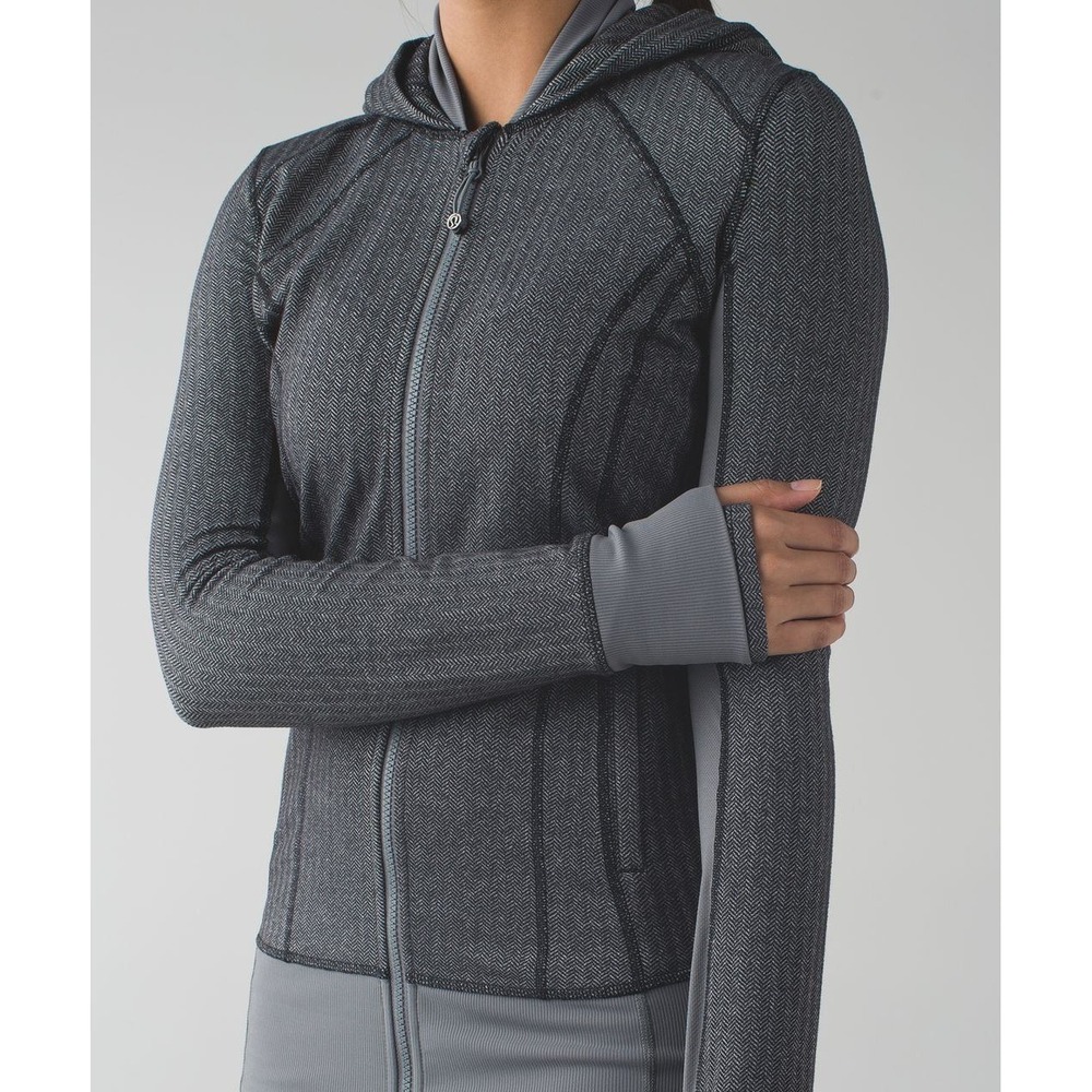 Lululemon Daily Practice Jacket Women's 6 Gray Black Herringbone Hooded Active